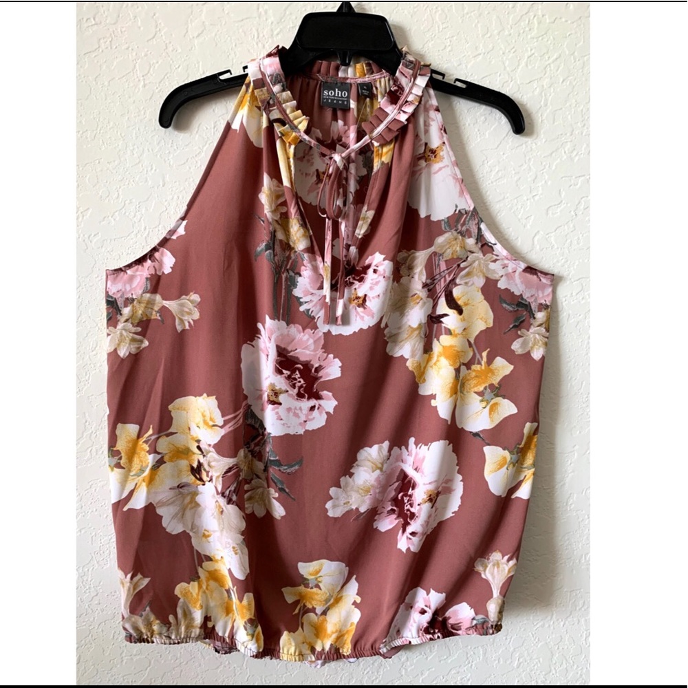 Bubble-Hem Halter Blouse Floral